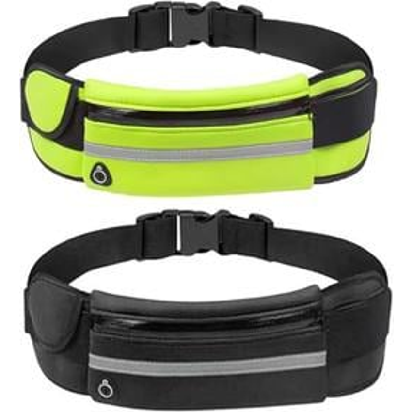 Kit 2 Pochetes Corrida Impermeável Fitness Esportiva Academia Bike Bolsa De Cintura Para Smartphone 0057 (Preto + Azul Claro)