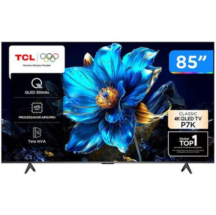 Smart TV 85" TCL 4K UHD QLED 85P7K Google TV AiPQ Google Assistente 3 HDMI 1 USB