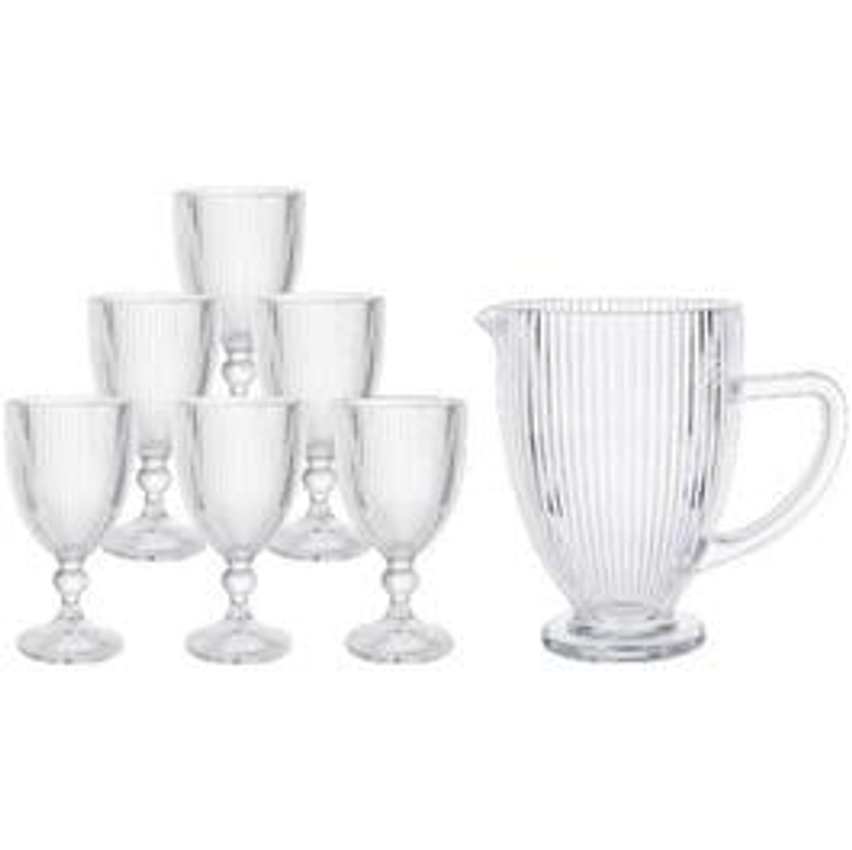 Conjunto de Jarra 1L e Copos 350ml de Vidro Haus Concept Canelado 7 Peças