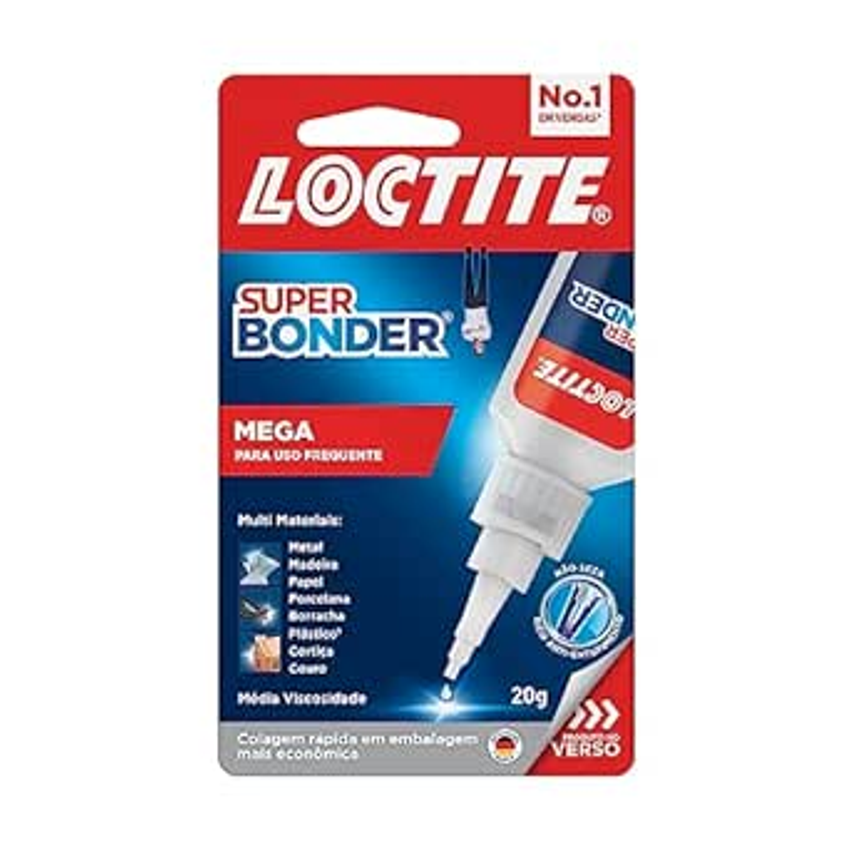 Cola Loctite Super Bonder Mega, Cola instantânea para reparos, Cola transparente para materiais diversos, Cola extraforte com acabamento profissional, 1x20g