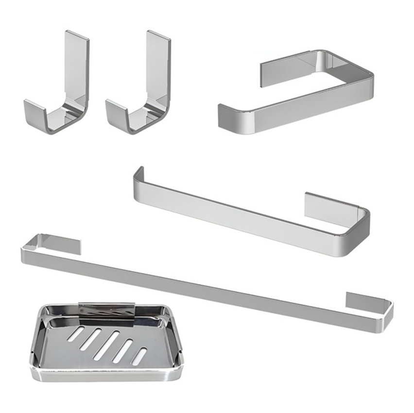Kit Acessorios Para Banheiro 6 Peças Quadrado Cromado
