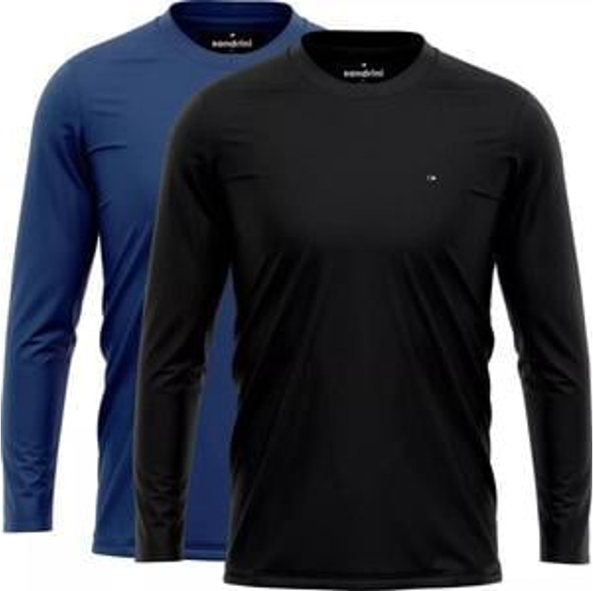 Kit 2 Camisetas Dry fit Sandrini Masculina Manga Longa Leve UV Academia Esportivo