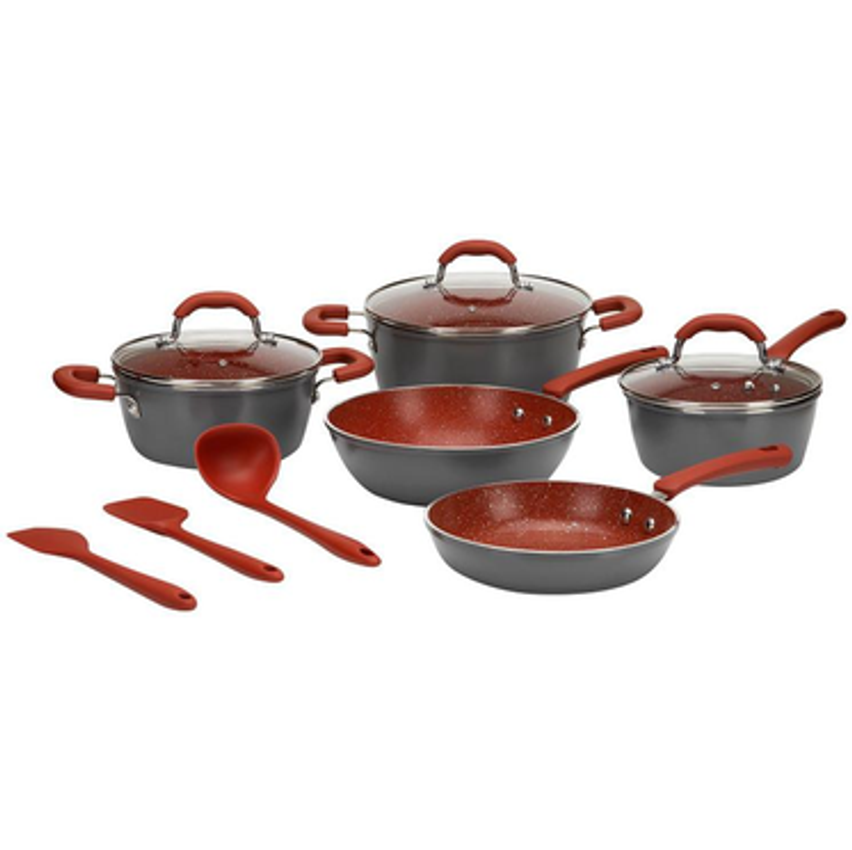 Jogo de Panelas Brinox Revestimento Cerâmico de Alumínio Vermelho e Cinza 8 Peças Ceramic Life Select