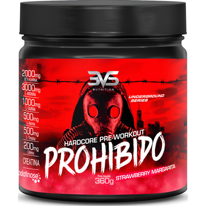 Prohibido Pré Treino 360g - Sabor: Strawberry Margarita (morango) - A Combinação Perfeita De 8 Ingredientes Que Proporcionam Energia Do Início Ao Fim Do Seu Treino