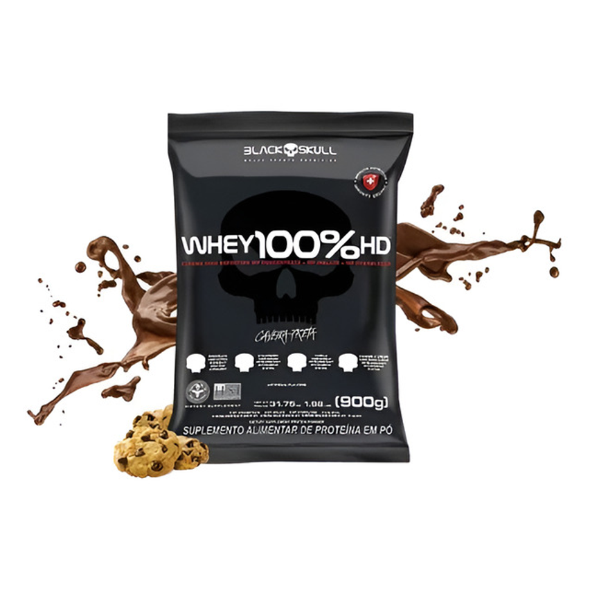 Suplemente Em Pó Whey 100% Hd Refil 900g Black Skull Sabor Cookies