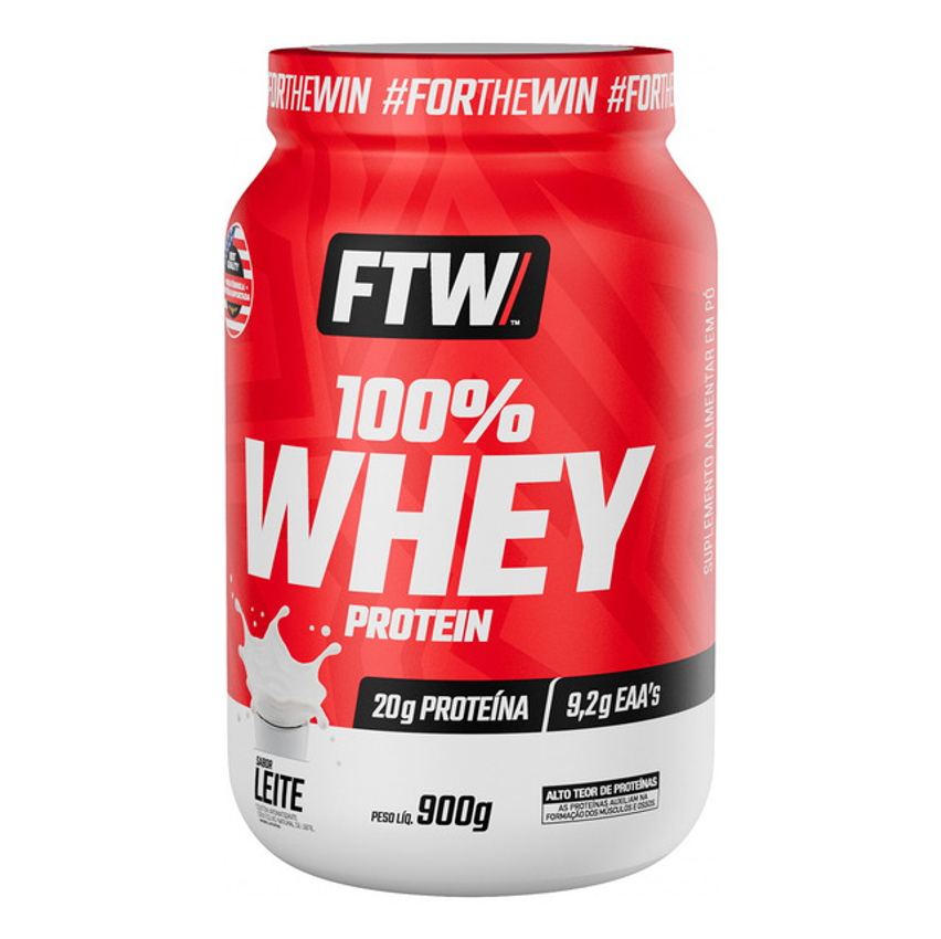 Whey Protein 100% Concentrado Pote 900g Sabor Leite - Ftw