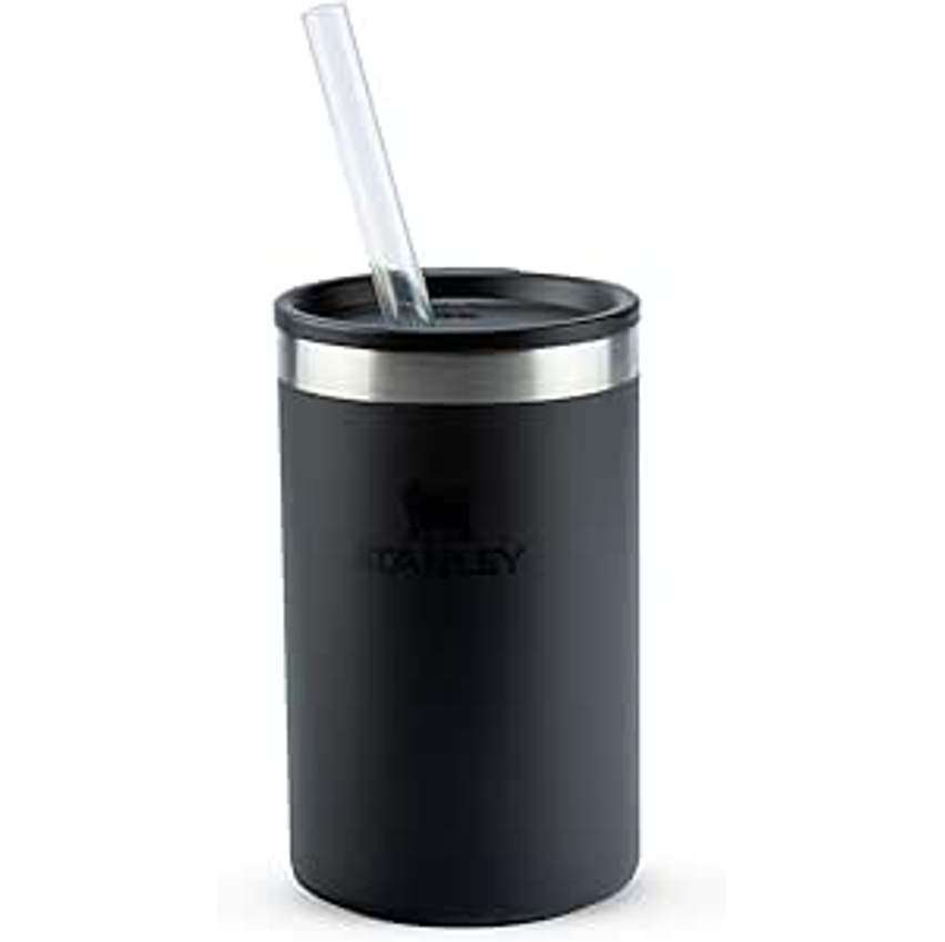 Stanley - Can Cooler com tampa e canudo, copo térmico de 296 ml para manter as bebidas em lata geladas, Black