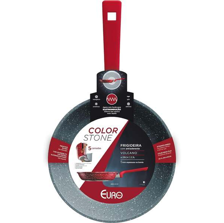 Euro Home - Frigideira 26 cm de Alumínio com Antiaderente ColorStone Titânio - ALU8358-TI