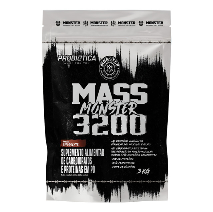 Hipercalórico Mass Monster 3200 Chocolate Probiótica Refil 3kg