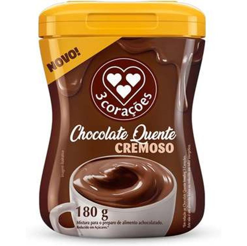 3 Corações Chocolate Quente em Pó Cremoso, 180g