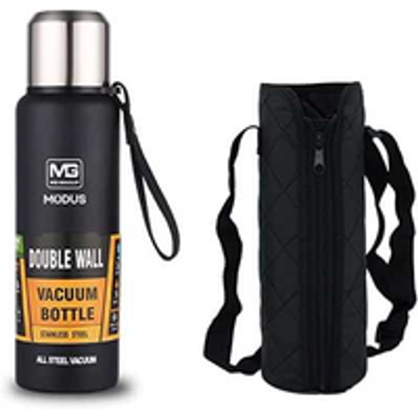 Garrafa Térmica De Aço Inoxidável Com Corda E Bolsa (preto 1.5l)