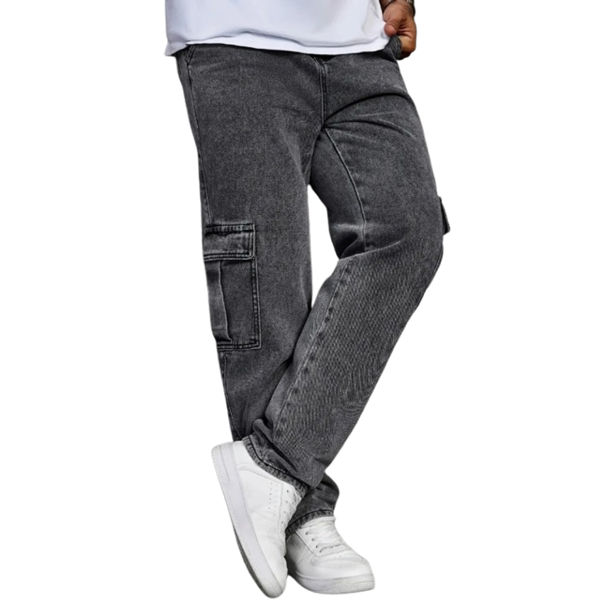 Calça Cargo Masculina Jeans Cós De Elástico Streetwear Larga