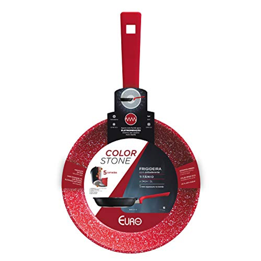 Euro Home - Frigideira 24 cm de Alumínio com Antiaderente ColorStone Titânio - ALU8303-TI