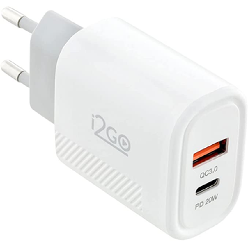 Carregador De Parede Ultra Rápido Com 1 Saída Usb-c Power Delivery 20w + 1 Saída Usb-a 18w I2go - I2go Pro, Branco