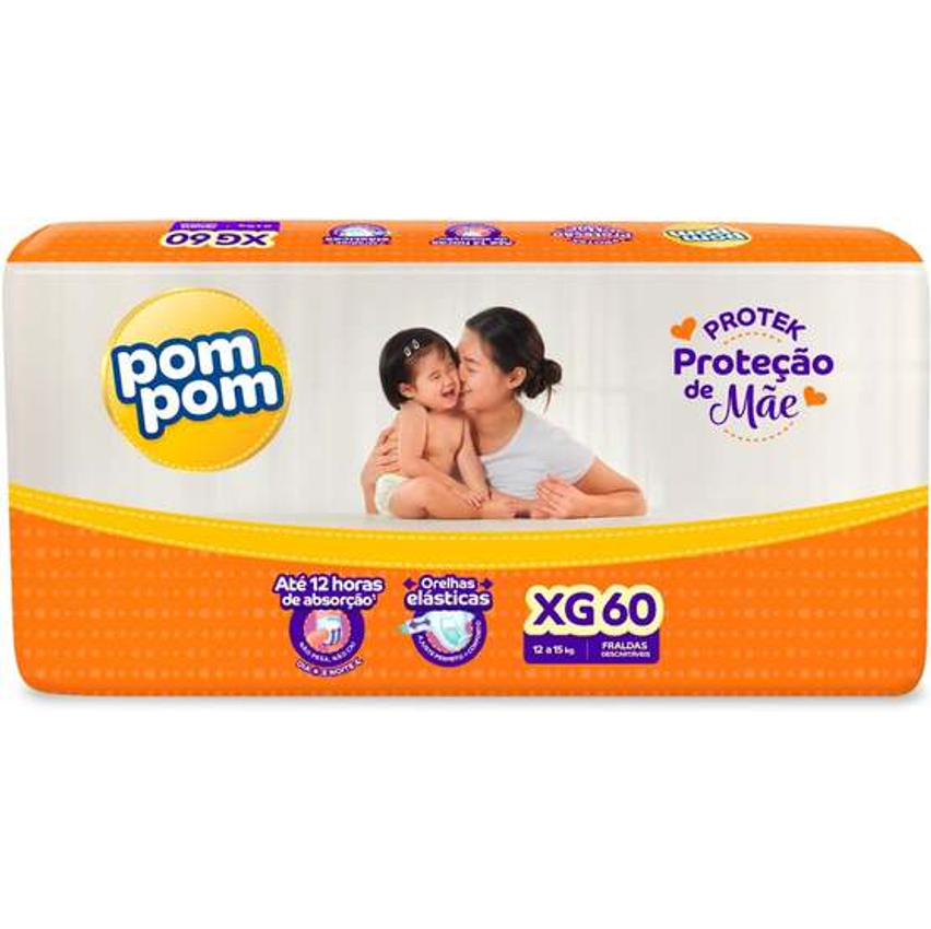 Fralda Pom Pom Protek Proteção de Mãe Hiper XG 60 Unidades