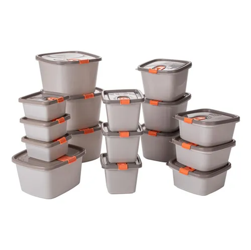 Conjunto De Potes De Plástico Tampa Fixa 16 Peças Plasútil