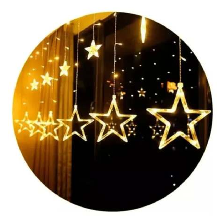 Cascata Led Com Estrelas Decoração 8 Funções Pisca Natal