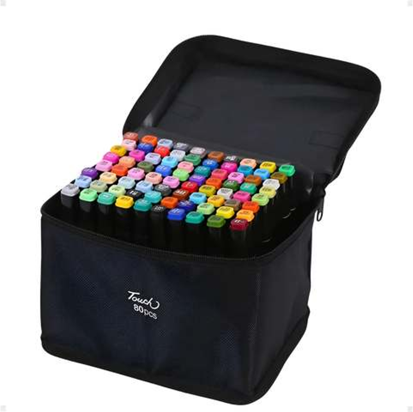 Canetas Permanentes 80 Cores Vibrantes Ponta Dupla C/ Bolsa Conjunto Canetinhas Touch Cores Vibrantes Profissional Escolar Colorir