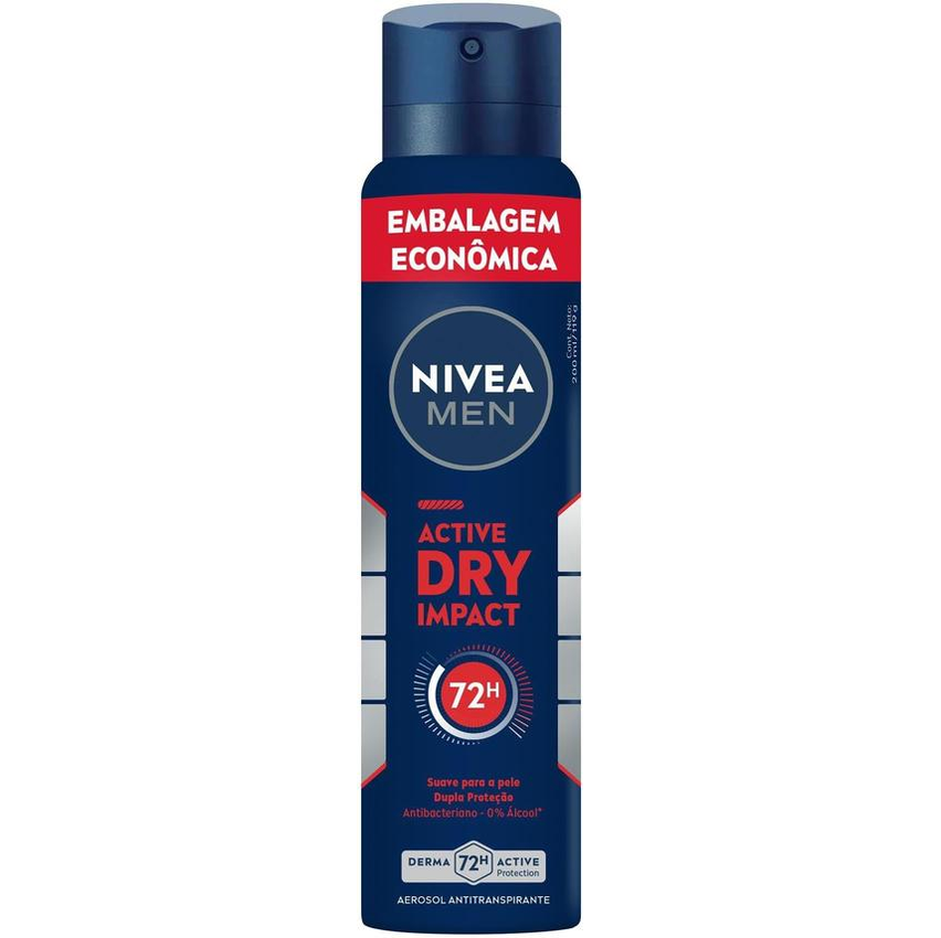 NIVEA MEN Desodorante Antitranspirante Aerossol Dry Impact 200ml - Alta proteção eficaz de 72 horas contra suor e mau odor, 2x mais ativos antitranspirantes e frescor o dia todo
