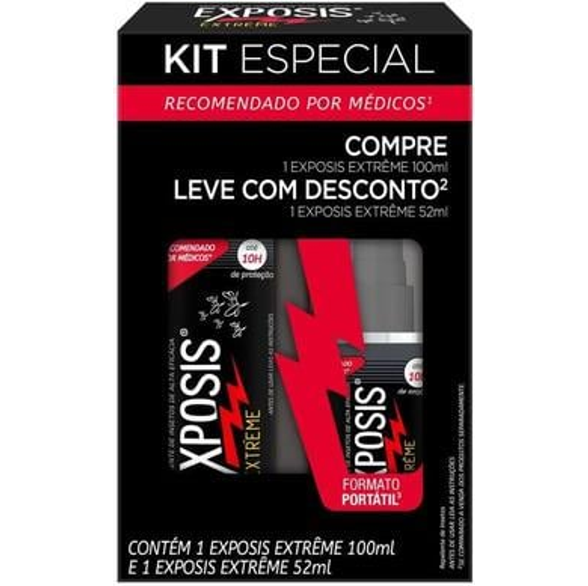 Exposis Extreme, Kit Repelente com Icaridina, Protege por Até 10h, 2 Unidades Spray 100ml e 52ml