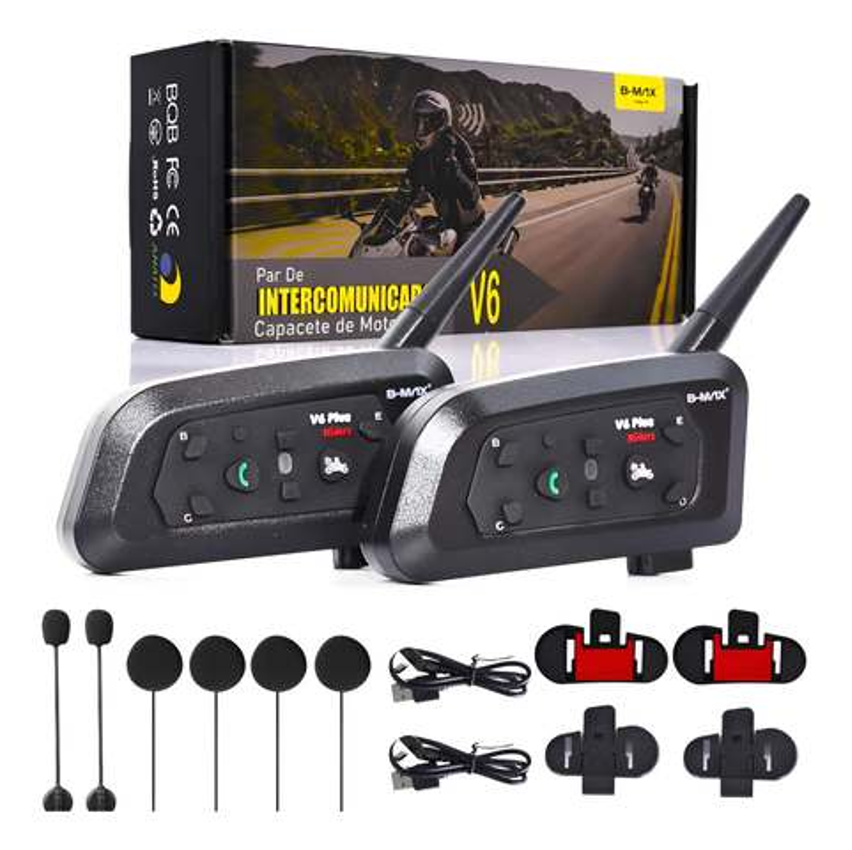 2 Intercomunicador V6 Pro 1200 Capacete Blueotooth Sem Fio