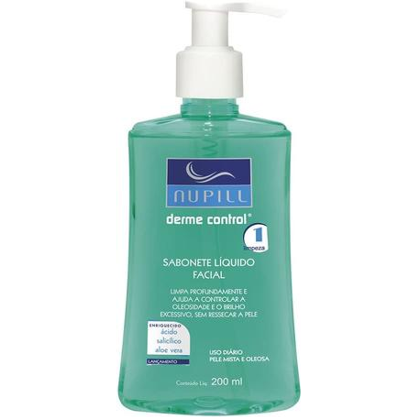 Sabonete Liquido Facial Nupill Derme Control 200Ml, Nupill, Verde