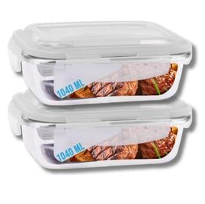 Conjunto 2 Potes Vidro Hermético Marmita Com 4 Travas 1040ml - Pra casa