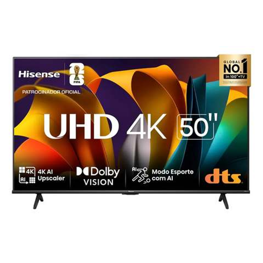 Hisense Smart TV UHD 4K DLED 50" Polegadas 50A6N com HDR10+ Dolby Vision Game Mode Controle por Voz Alexa Built-In AirPlay
