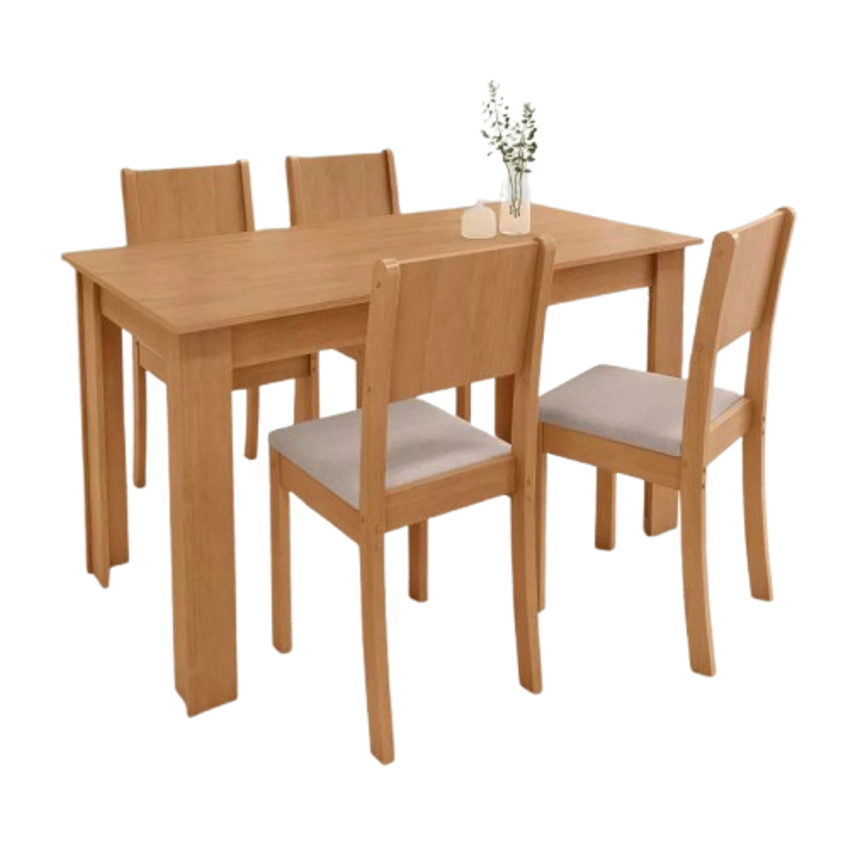 Conjunto Sala De Jantar Com 4 Cadeiras Grupo Lopas Easy Line Cor Amêndoa