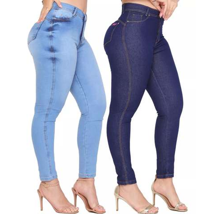Kit 2 Calça Jeans Feminina Cintura Alta Com Lycra