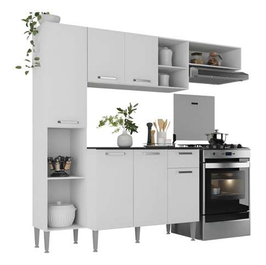 Armário De Cozinha Compacta Smart Multimóveis Mp2220 Cor Madeirado/preto