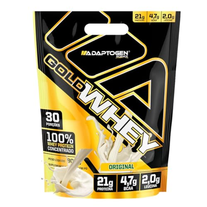 Gold Whey 900g Refil Sabor Natural (Leite em pó) Ganho de massa muscular proteína concentrada - Adaptogen