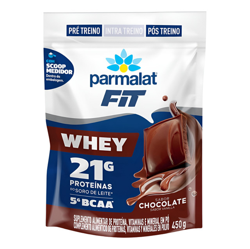 Whey Protein Em Pó Parmalat Sabor Chocolate Pacote 450g