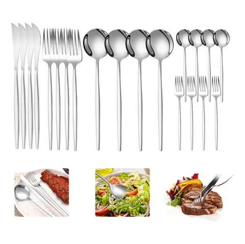 Kit 20 Peças Garfo Faca Colher Inox Bar Restaurante Prateado