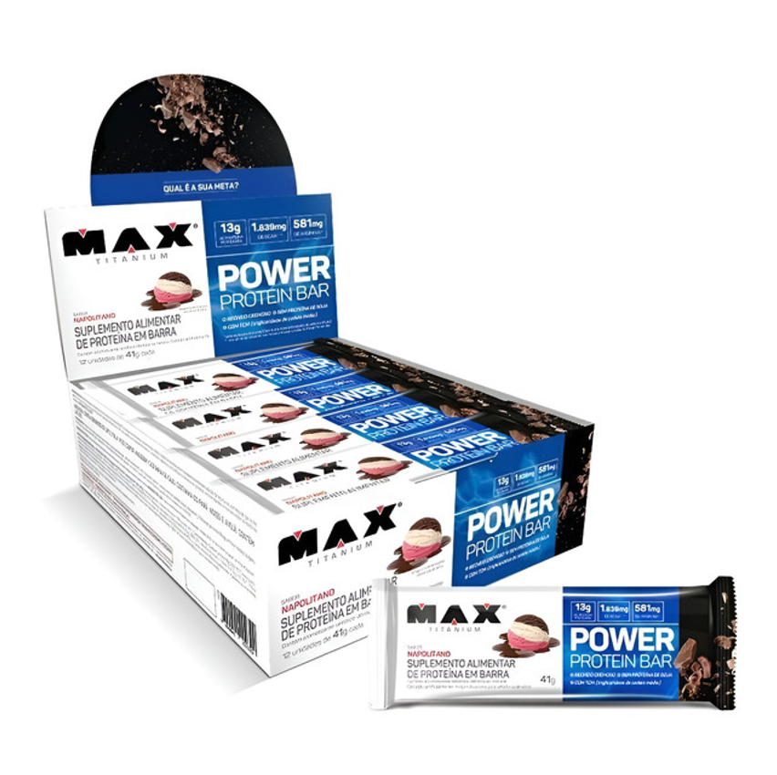 Power Protein Bar 41g Display Com 12 Unid Max Titanium Sabor Napolitano