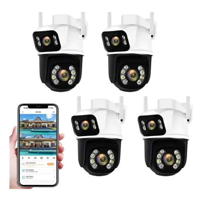 Kit 4 câmeras de segurança a28b 4k ultra hd 6mp ip wifi 2.4g lente dupla visão noturna infravermelho sensor de movimento pir detecção inteligente rotação 360° app icsee externa sem fio