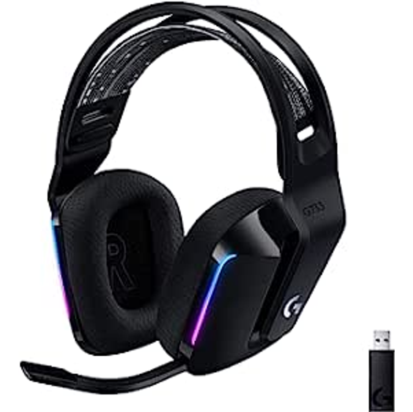 Headset Gamer Sem Fio Logitech G733 7.1 Dolby Surround com Tecnologia Blue VO!CE, RGB LIGHTSYNC, Drivers de Áudio Avançados e Bateria Recarregável para PC e PlayStation - Preto