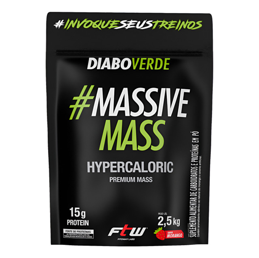 Massive Mass Hipercalórico Refil 2,5kg Sabor Morango Ftw - Diabo Verde