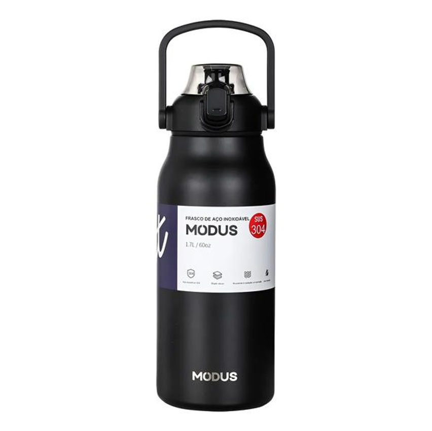 MODUS Garrafa Térmica Inox Quente Frio 1,7litro Viagem Academia Cor Preto