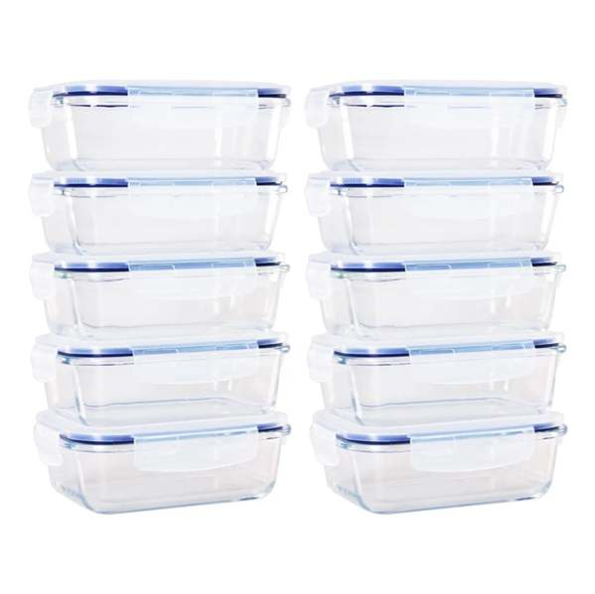 Jogo de Potes de Vidro Brinox com Tampa Retangular Lock & Stock 640ml 10 Peças