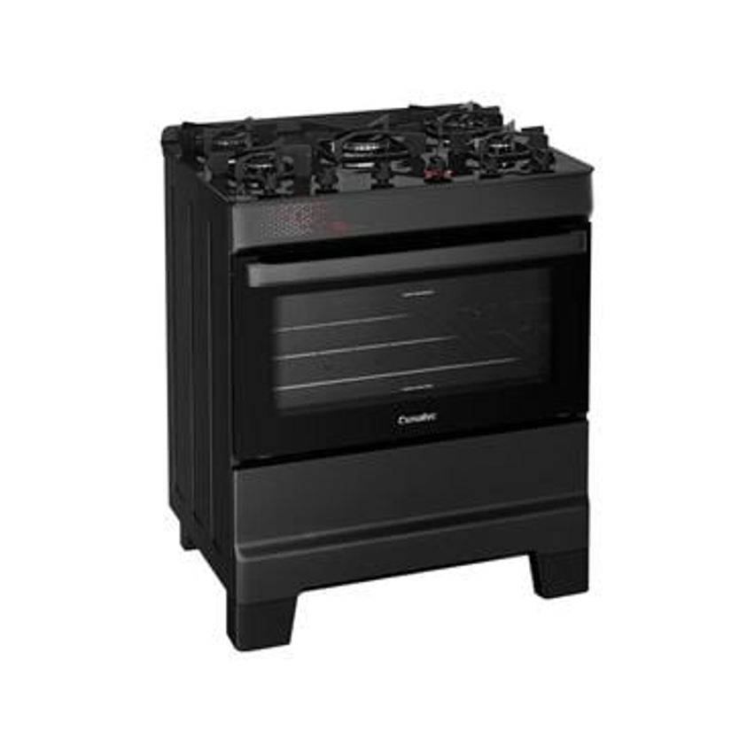 Fogão 5 Bocas Esmaltec Preto Mesa de Vidro Esmaltec Ideal Top Glass