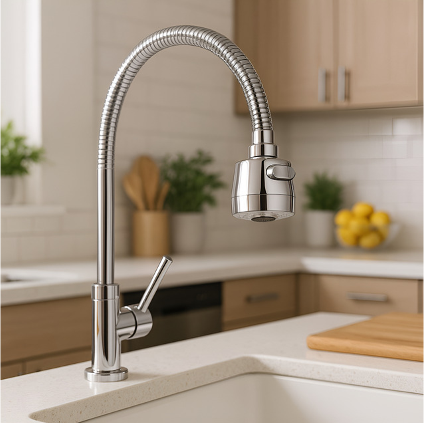 Torneira Gourmet Para Cozinha Gourmet Flexível Fria Em Abs Jato Regulável De Mesa Cor Cromada Luxo Fria Tkla