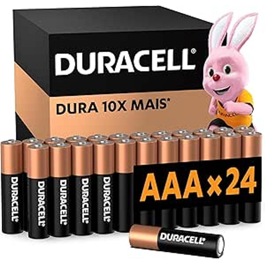 Duracell Pilhas Alcalinas AAA Palito Pack 24 Unidades – Dura Mais - Ideal para Controle de Videogame e Brinquedos