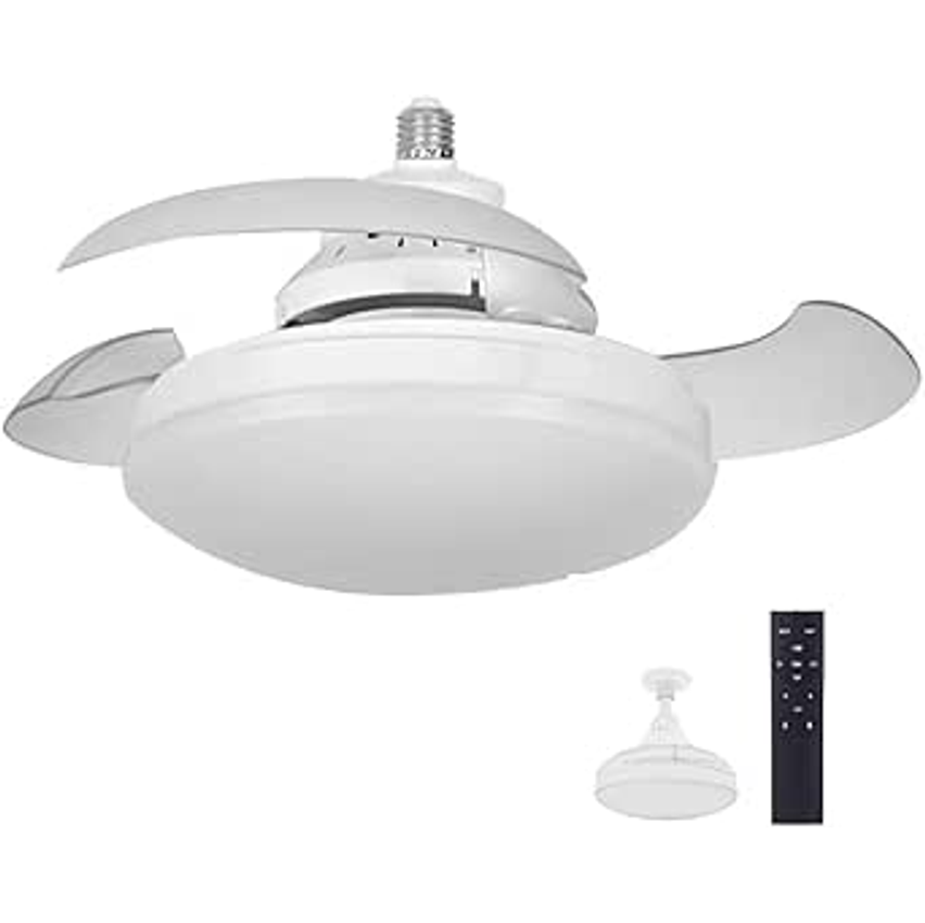 Ventilador de Teto com Controle Remoto Pás Retráteis E27 LED 18W 3 Cores 4 Velocidades Motor Brushless 85-265V