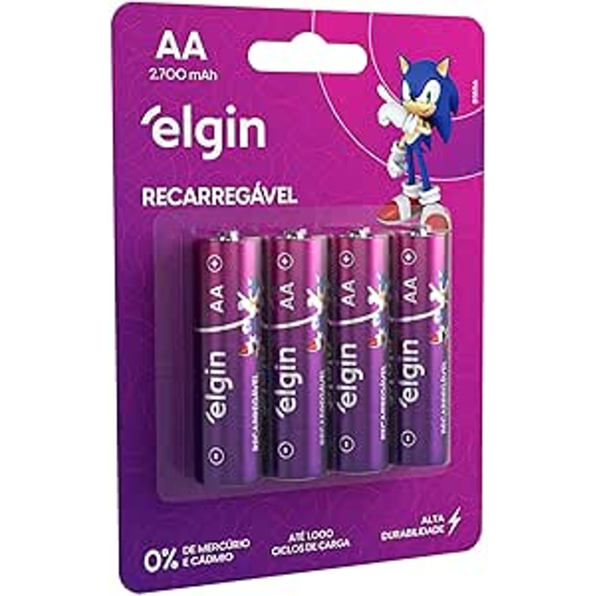 Pilha Recarregável Aa 2700mah Elgin Com 4 Unidades Comum
