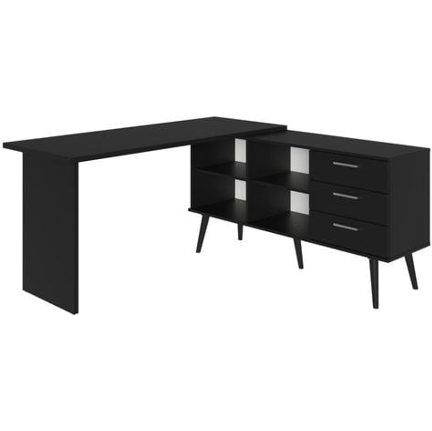 Mesa para Computador Gamer em L 3 Gavetas Preto Lisboa Madesa