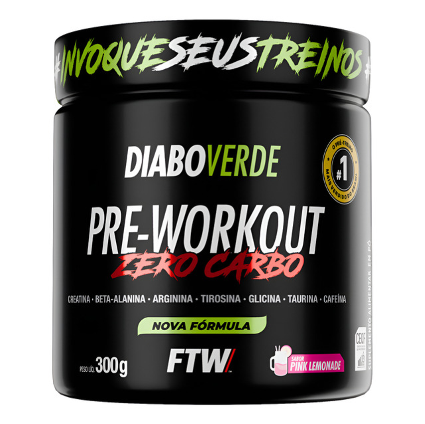 Pre Treino Pre Workout Zero Carbo Com Creatina Pote 300g Sabor Pink Lemonade Ftw - Diabo Verde