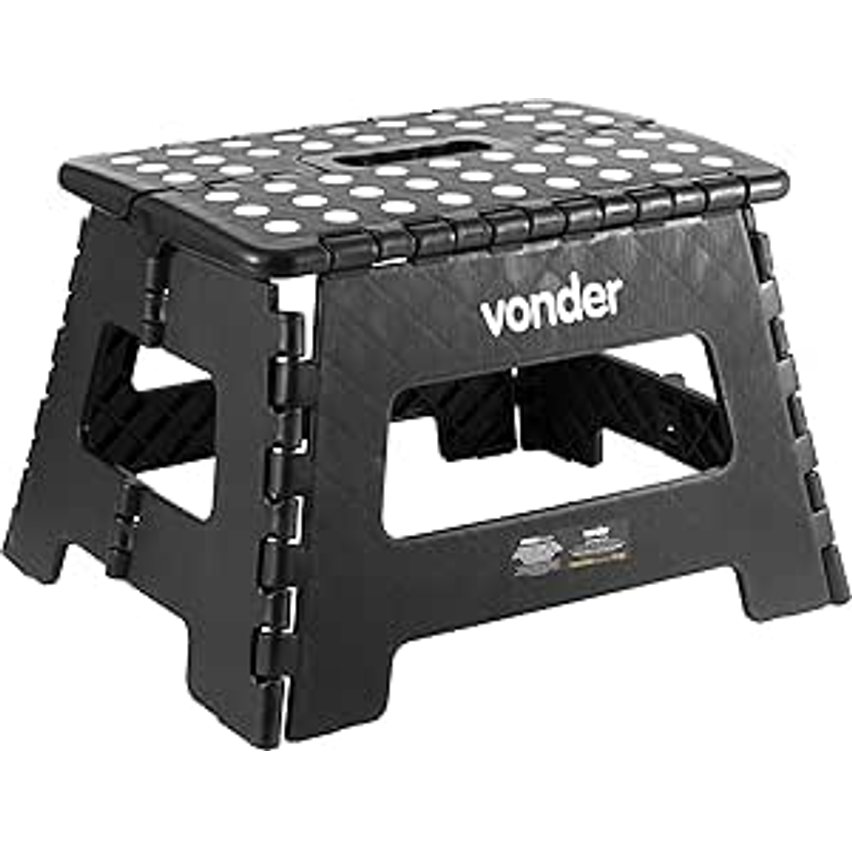 Banqueta Plástica Dobrável, Preta, Altura 220 Mm, Vonder