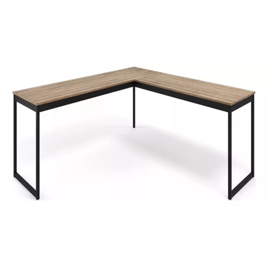 Mesa Em L Industrial Escrivaninha De Canto Nórdico Vintage Ferro E Madeira Laminado Com Preto E-led MESLMAGN E-led Brasil 150x74x45