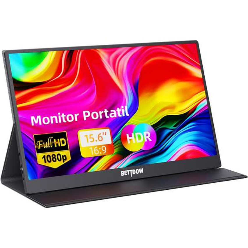 Bettdow Monitor Portatil 15,6'', FHD 1080P Monitor Portátil Conectado Com USB C Dupla/HDMI, IPS Extensor De Tela para Notebook com VESA e Funda Inteligente magnético, Plug and Play